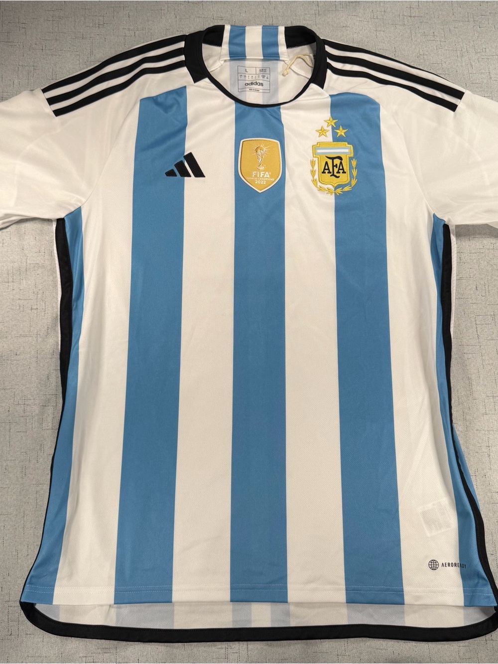 adidas Argentina Soccer Jersey White/Blue Stripes Black Gold Size L